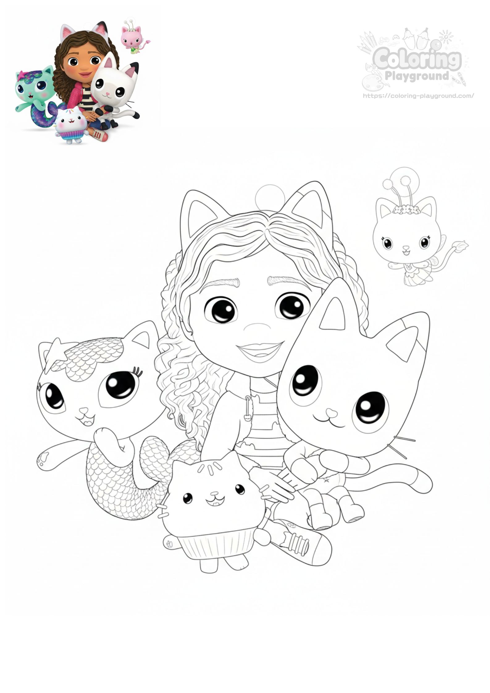 Gabby and Cats - Gabby's Dollhouse coloring page for kids