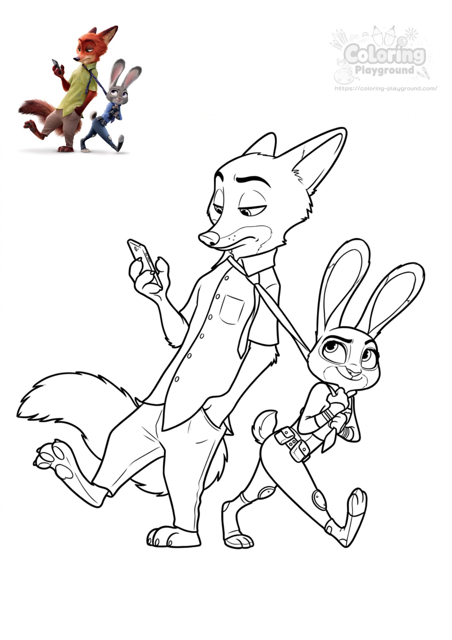 Nick and Judy - Disney coloring page for kids
