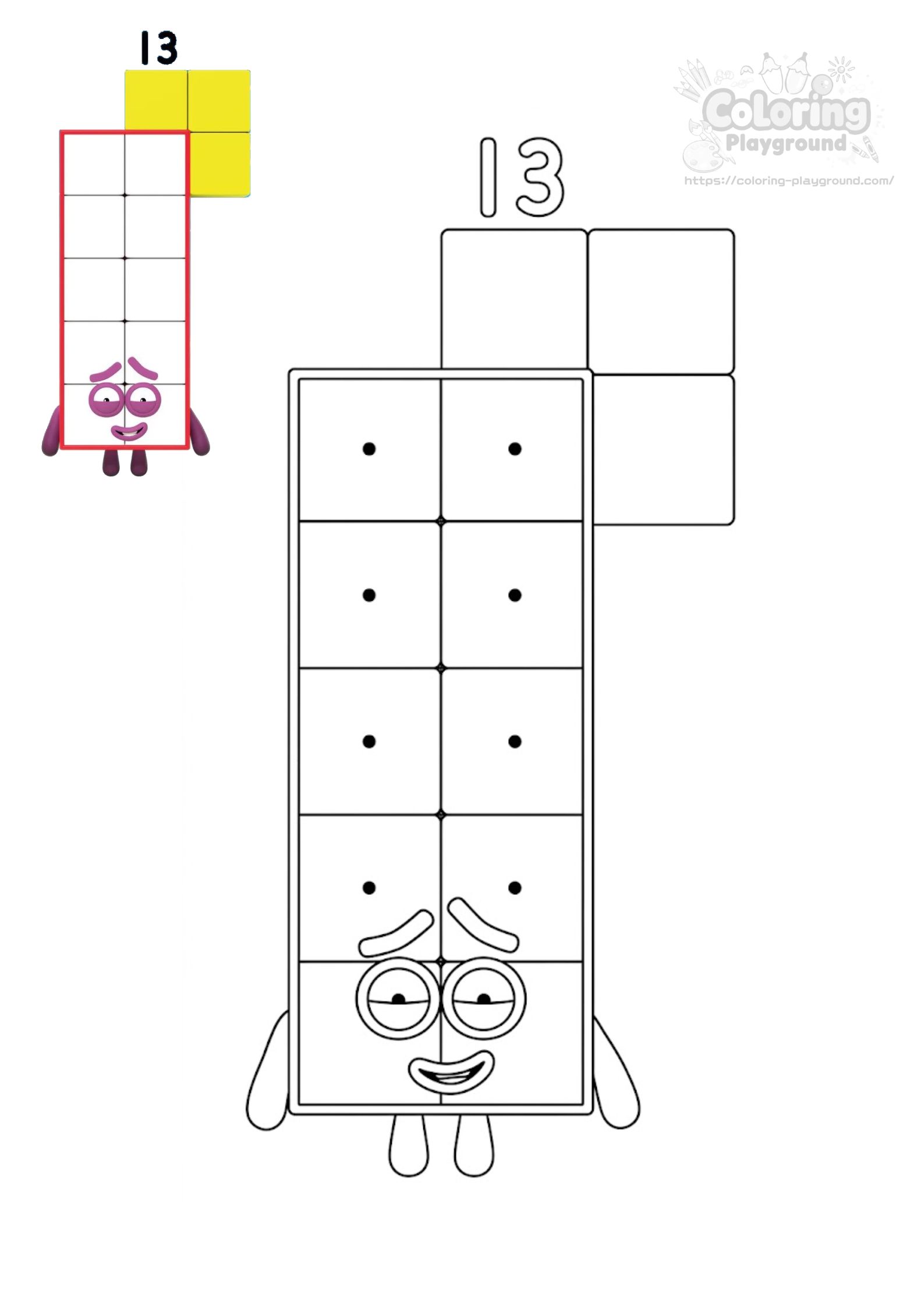 Draw Number 13 Numberblocks 13 thirteen Coloring Page | Blocks Universe | Coloring ...