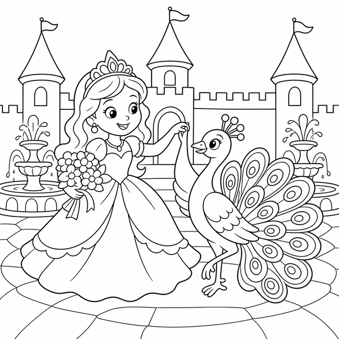 Princess with Flowers - Princess coloring page for kids