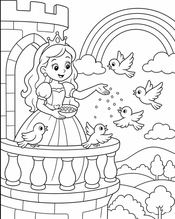 Princess on a Balcony - Princess coloring page for kids