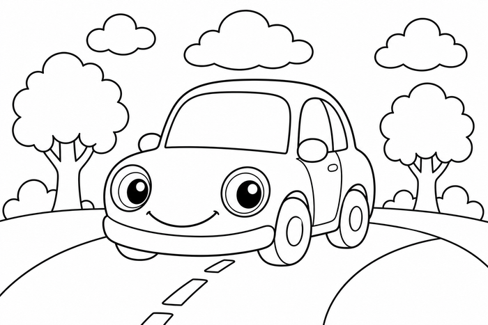 Cute Car - Vehicles coloring page for kids