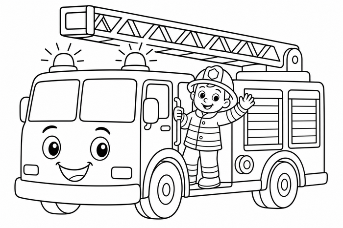 Fire Truck - Vehicles coloring page for kids