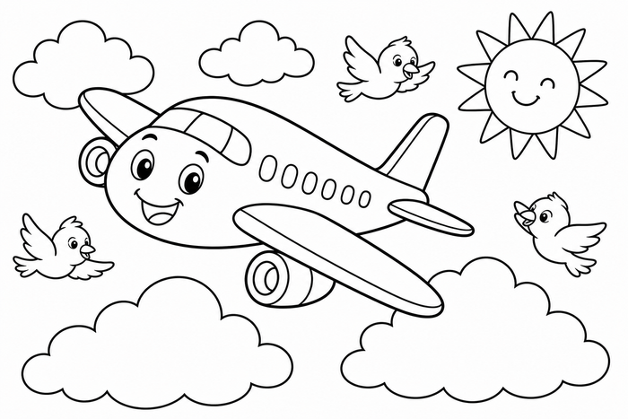 Flying Airplane - Vehicles coloring page for kids