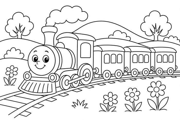 Happy Train - Vehicles coloring page for kids