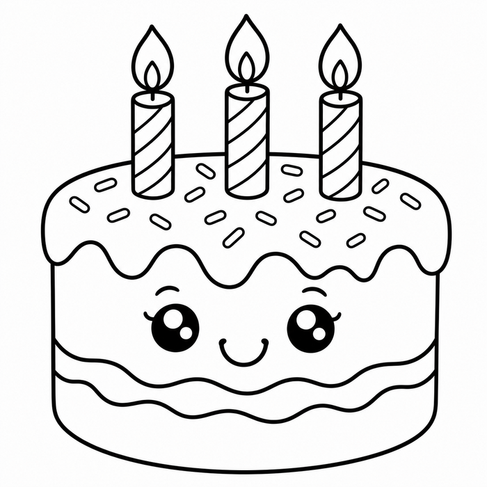 a cute birthday cake with candles and sprinkles - Food coloring page for kids