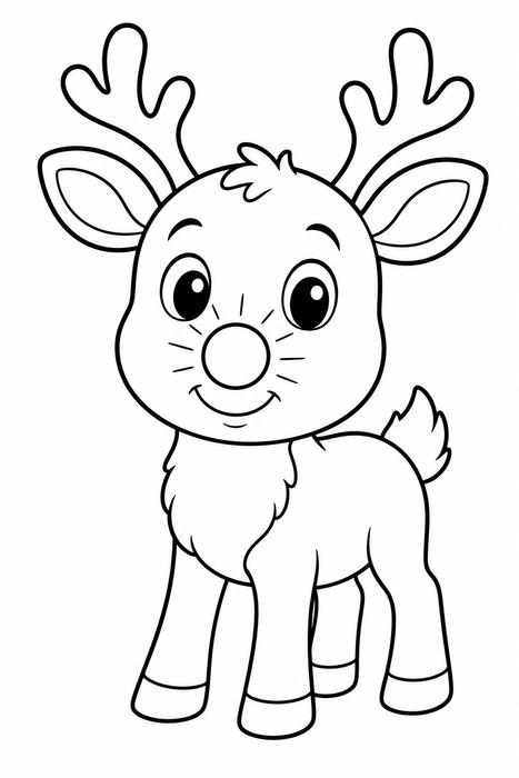 Rudolph the reindeer with a glowing red nose - Christmas coloring page for kids