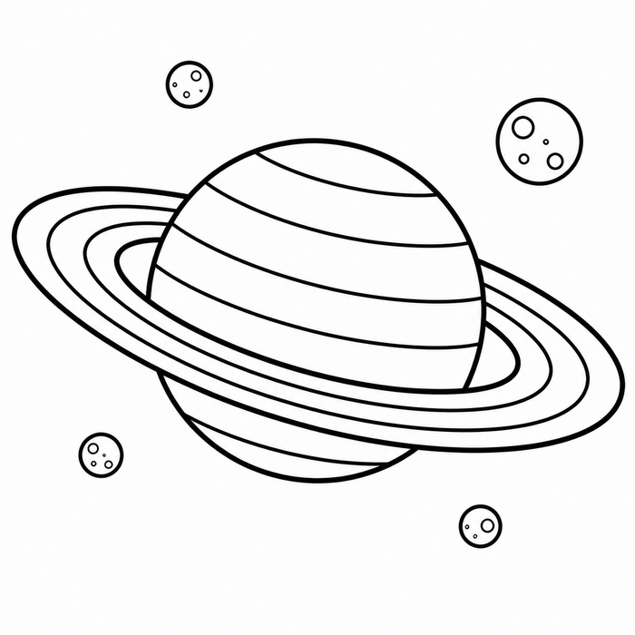 Saturn with Rings - Space coloring page for kids