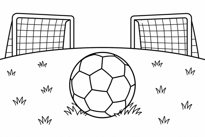 Soccer Ball and Goal - Sports coloring page for kids