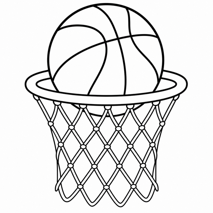 Basketball Going Through Hoop - Sports coloring page for kids