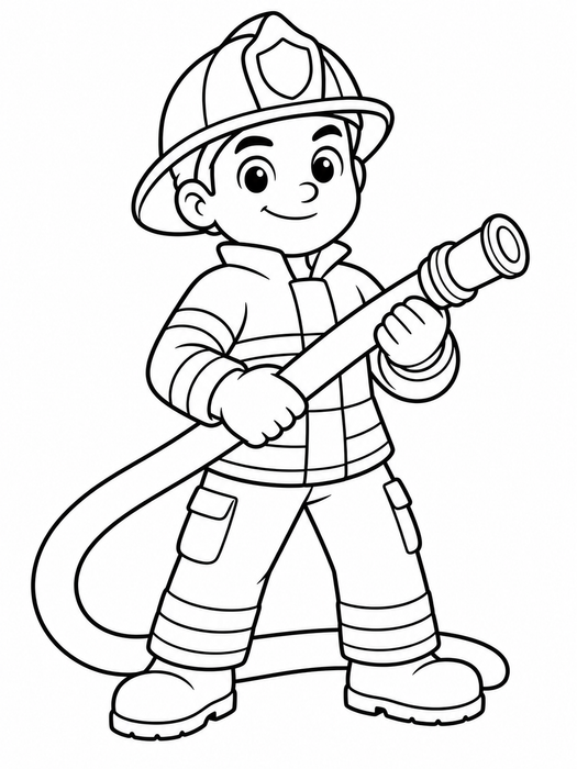 Brave Firefighter - Jobs coloring page for kids