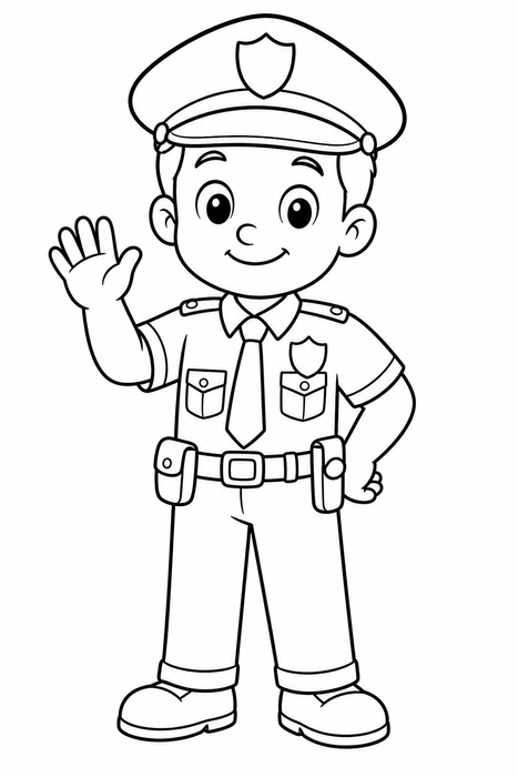 Smiling Police Officer - Jobs coloring page for kids
