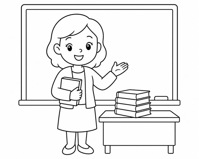 Kind Teacher with Books - Jobs coloring page for kids