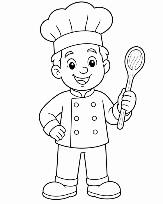 Chef with Wooden Spoon - Jobs coloring page for kids