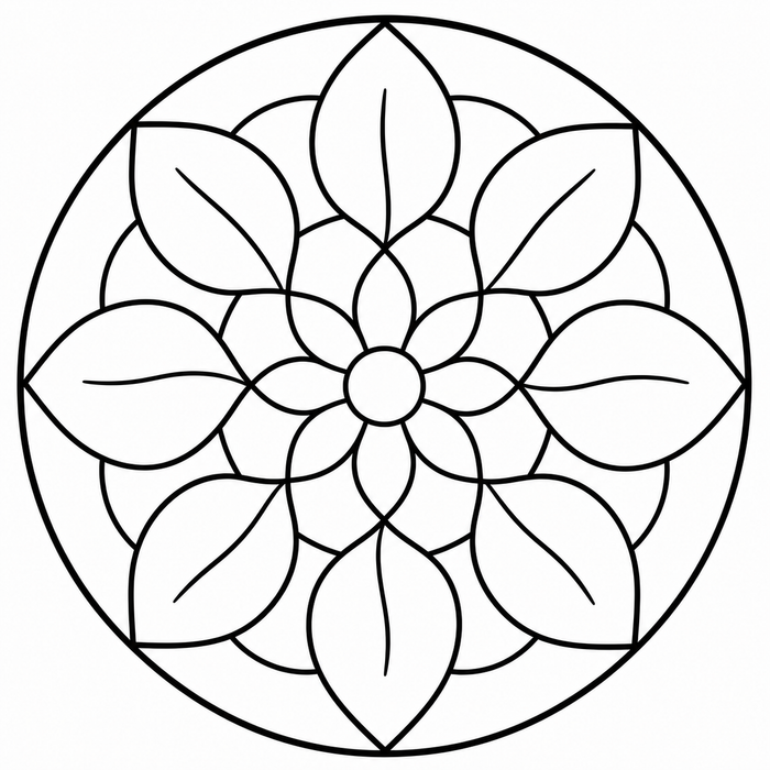 Easy Leaf Mandala - Mandala coloring page for kids