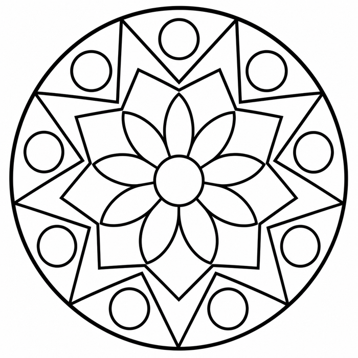 Simple Symmetrical Mandala - Mandala coloring page for kids
