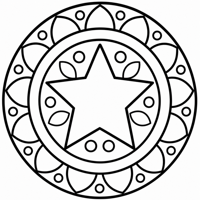 Easy Star Mandala - Mandala coloring page for kids