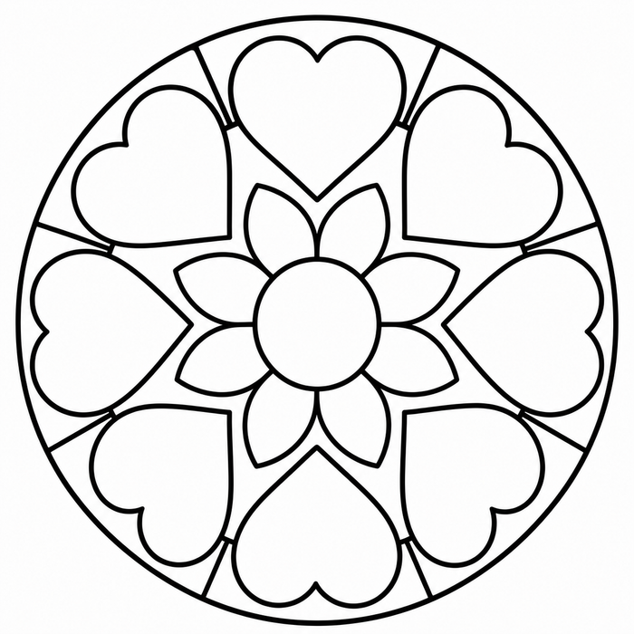 Easy Heart Mandala - Mandala coloring page for kids