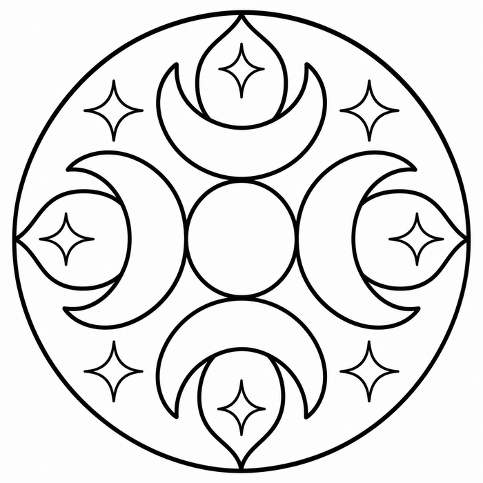 Crescent Moon Mandala - Mandala coloring page for kids