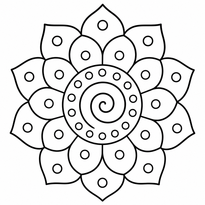 Spiral and Dots Mandala - Mandala coloring page for kids