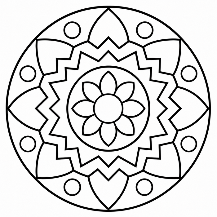 Zigzag Ring Mandala - Mandala coloring page for kids