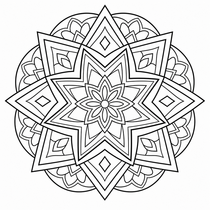 8-Point Star Mandala - Mandala coloring page for kids