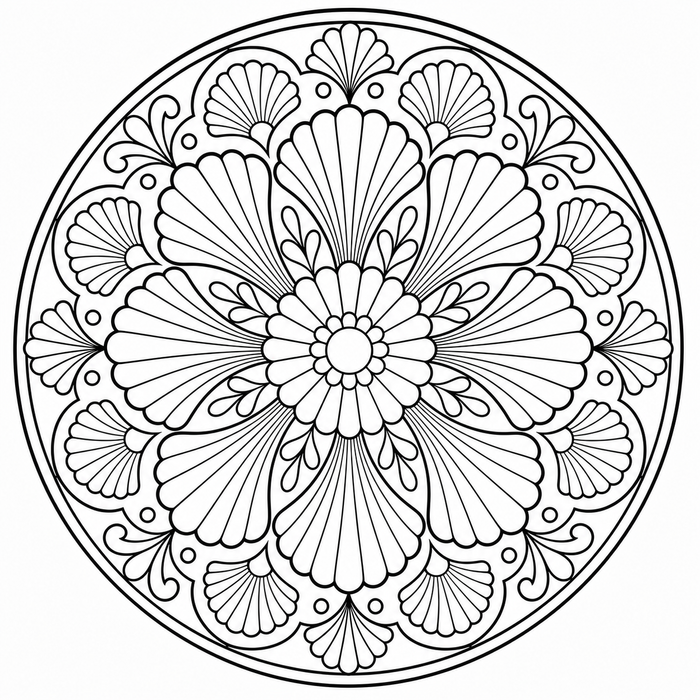Scallop Shell Mandala - Mandala coloring page for kids