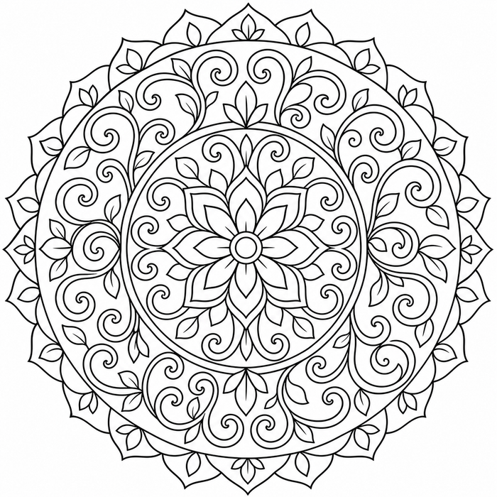 Vine Pattern Mandala - Mandala coloring page for kids