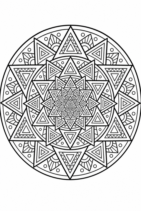 Triangular Fractal Mandala - Mandala coloring page for kids