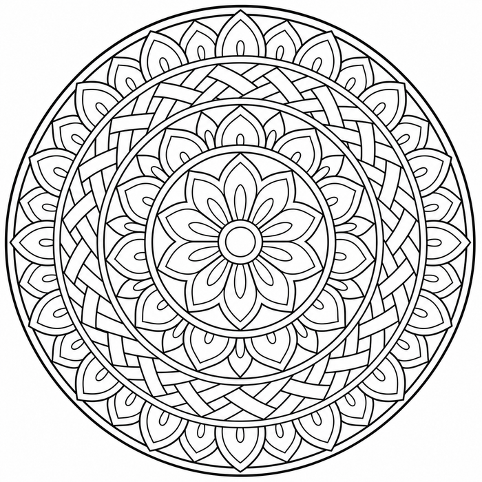 Woven Basket Mandala - Mandala coloring page for kids