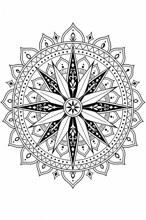 Compass Rose Mandala - Mandala coloring page for kids