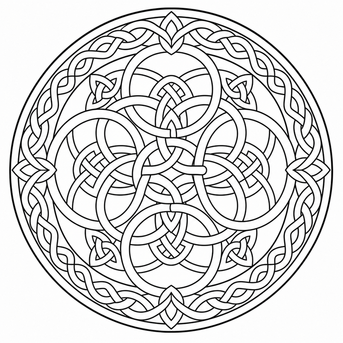 Interlocking Rings Mandala - Mandala coloring page for kids