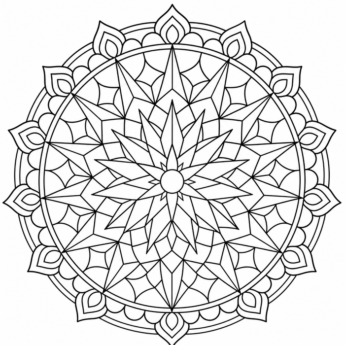 Star Burst Lattice Mandala - Mandala coloring page for kids