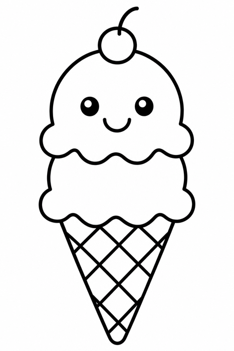 Cute ice cream cone - Food coloring page for kids