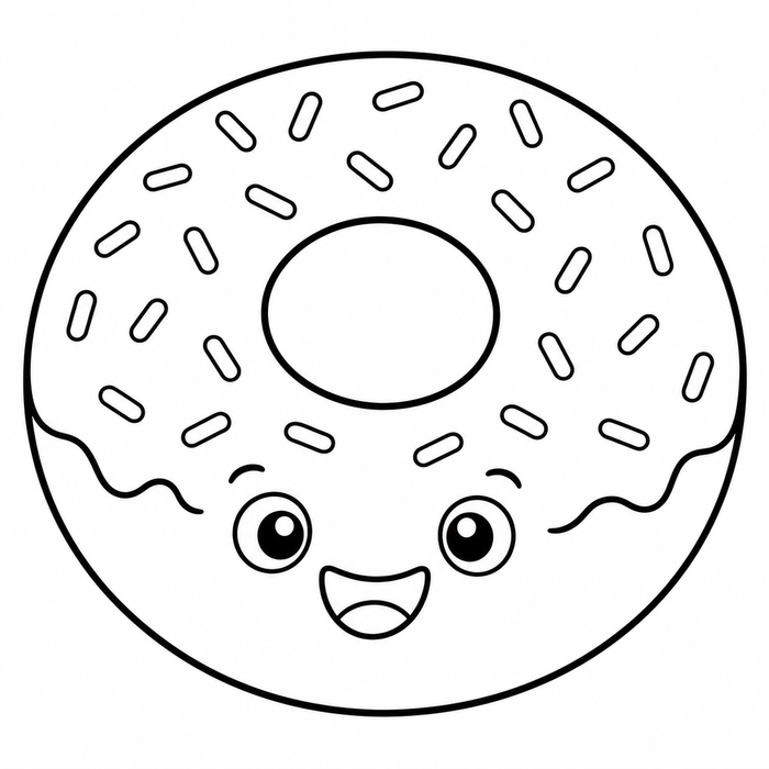 Smiling donut with sprinkles - Food coloring page for kids