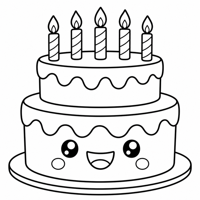 행복한 생일 케이크 - 음식 어린이 색칠공부 도안