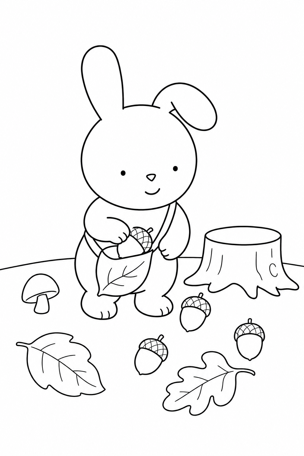 도토리를 줍는 토끼 색칠도안 - 동물 어린이 색칠공부 도안