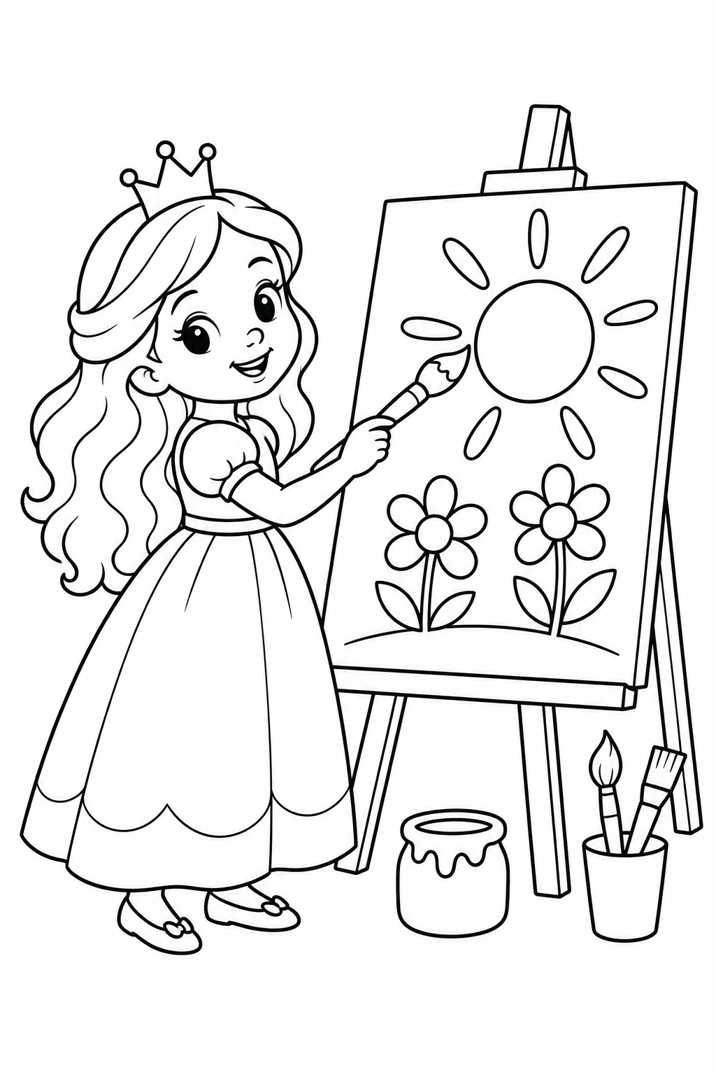 그림 그리는 공주 도안 - 공주 어린이 색칠공부 도안