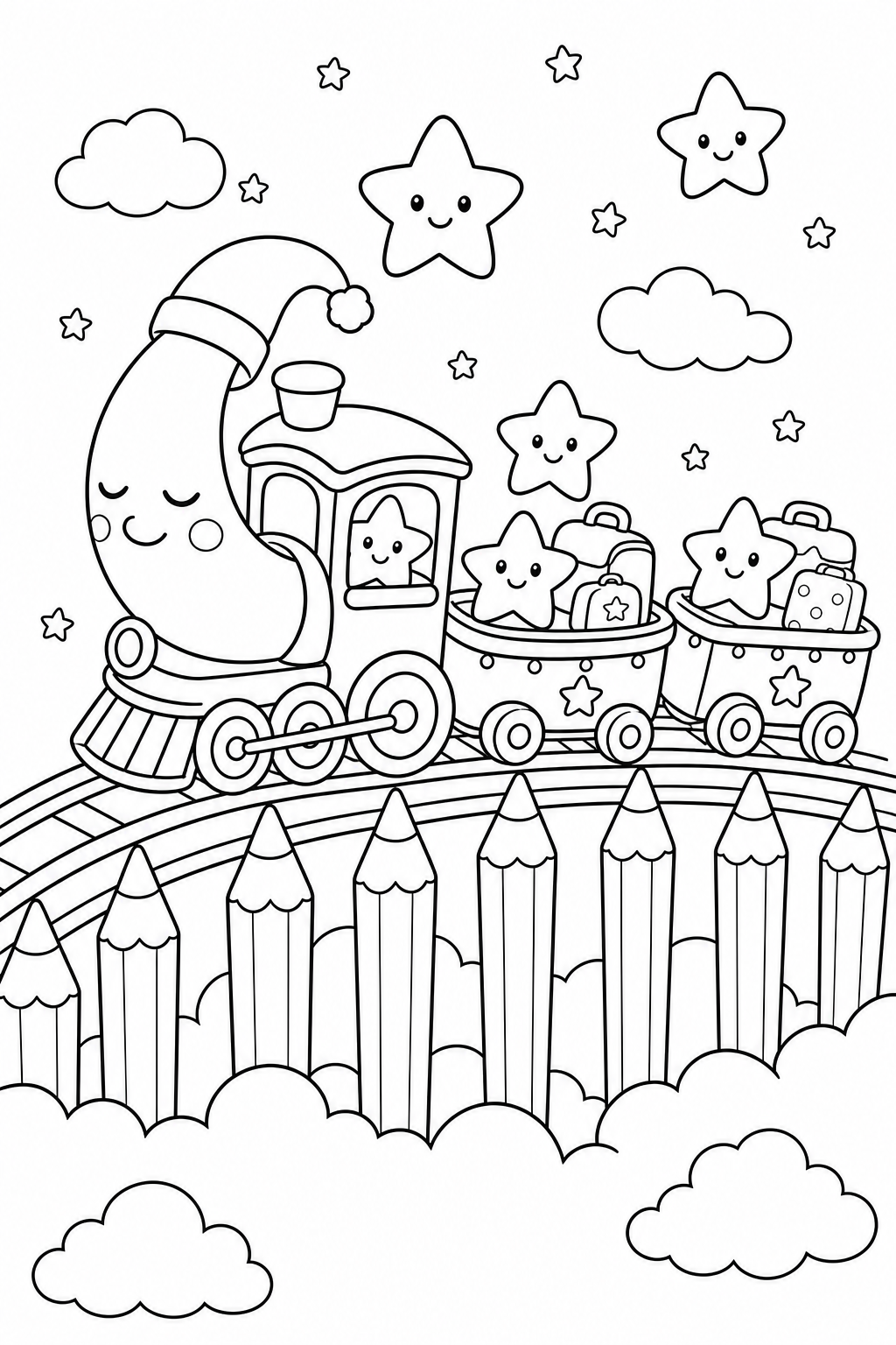 Moon Pencil Train Coloring Page - Vehicles coloring page for kids