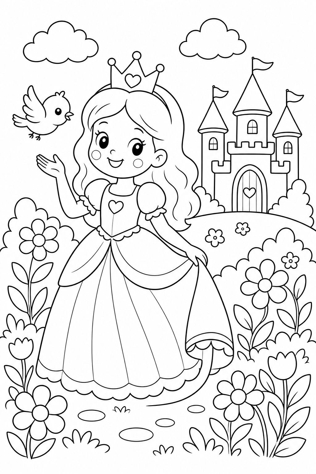 Castle Princess Coloring Page - Princess coloring page for kids