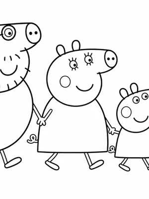 Peppa Pig family walking together holding hands coloring page