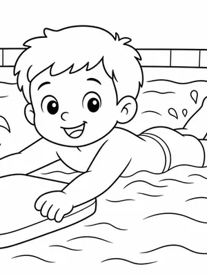 Child Swimming with Kickboard coloring page