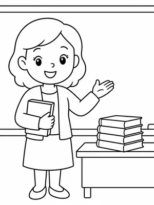 Kind Teacher with Books coloring page