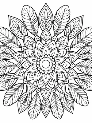 Feather and Leaf Mandala coloring page