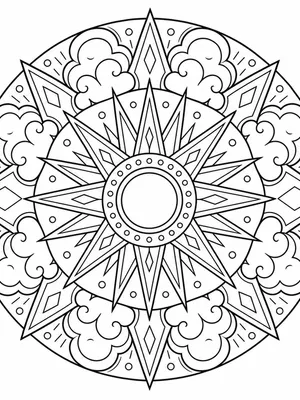 Sun and Cloud Mandala coloring page