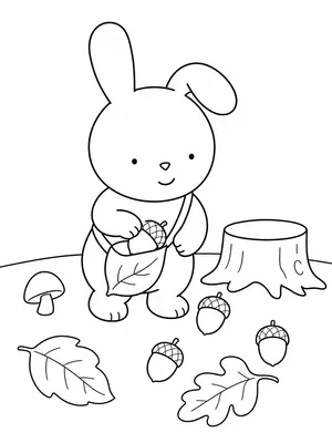 도토리를 줍는 토끼 색칠도안 색칠도안
