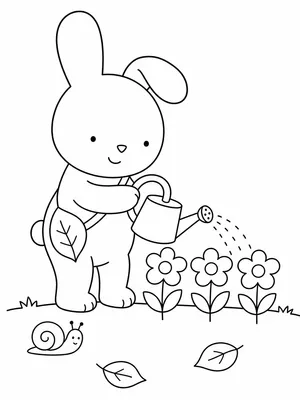 꽃에 물을 주는 토끼 색칠도안 색칠도안