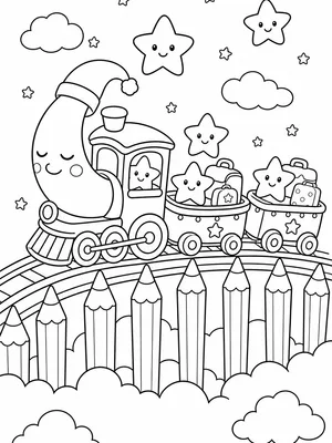 Moon Pencil Train Coloring Page coloring page